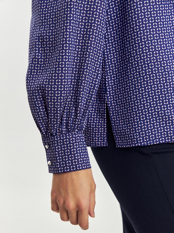 Прямая блуза с воротником-стойкой из 100% тенселя