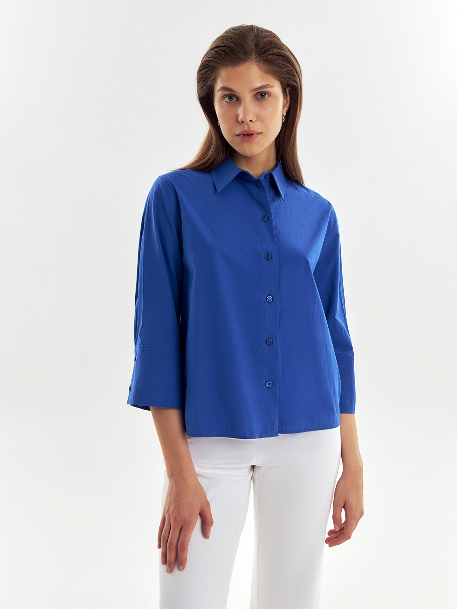 Хлопковая укороченная рубашка с рукавом 3/4