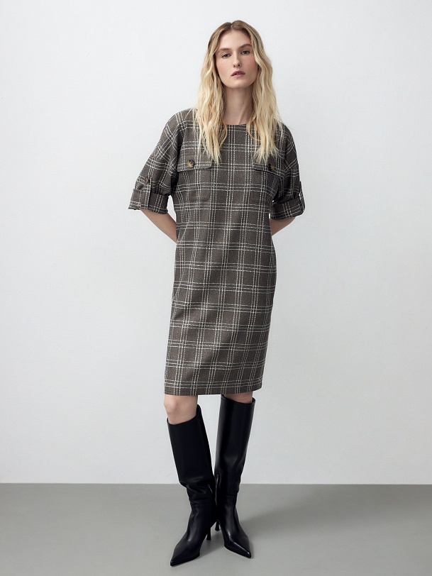Платье из фактурной костюмной ткани в клетку
