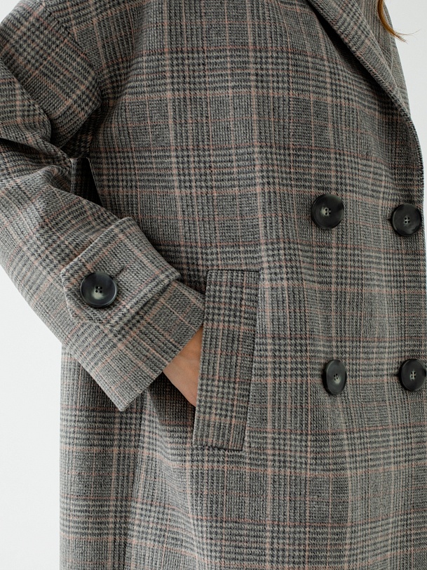 Шерстяное пальто двубортное в клетку