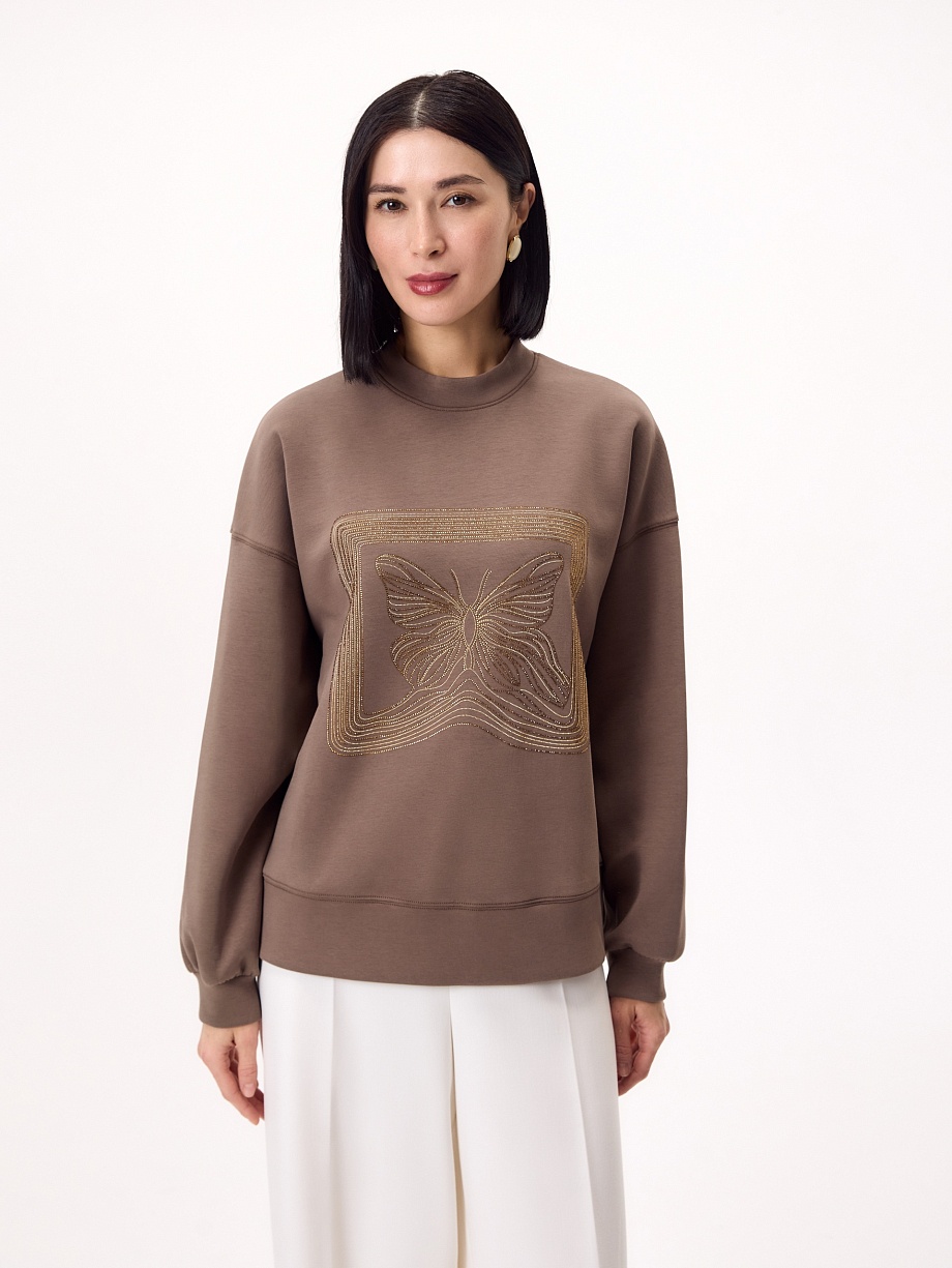 Хлопковый свитшот с аппликацией из страз