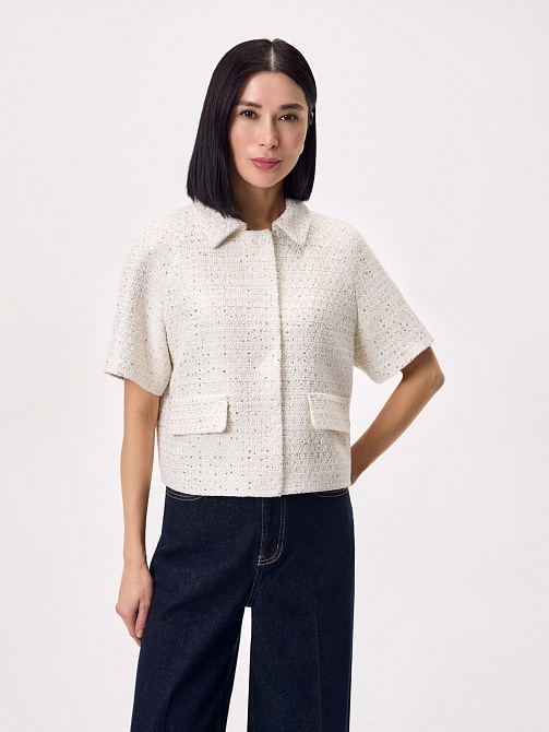 Укороченный жакет из твида с добавлением люрекса