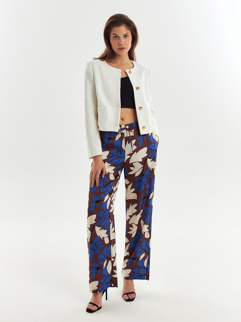 Укороченный хлопковый жакет из белого твида