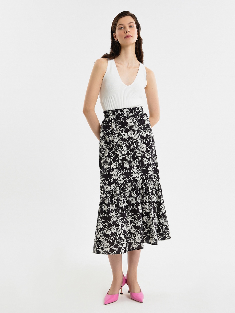 Юбка-колокол из хлопка в цветочном принте