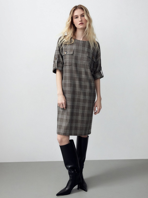 Платье из фактурной костюмной ткани в клетку