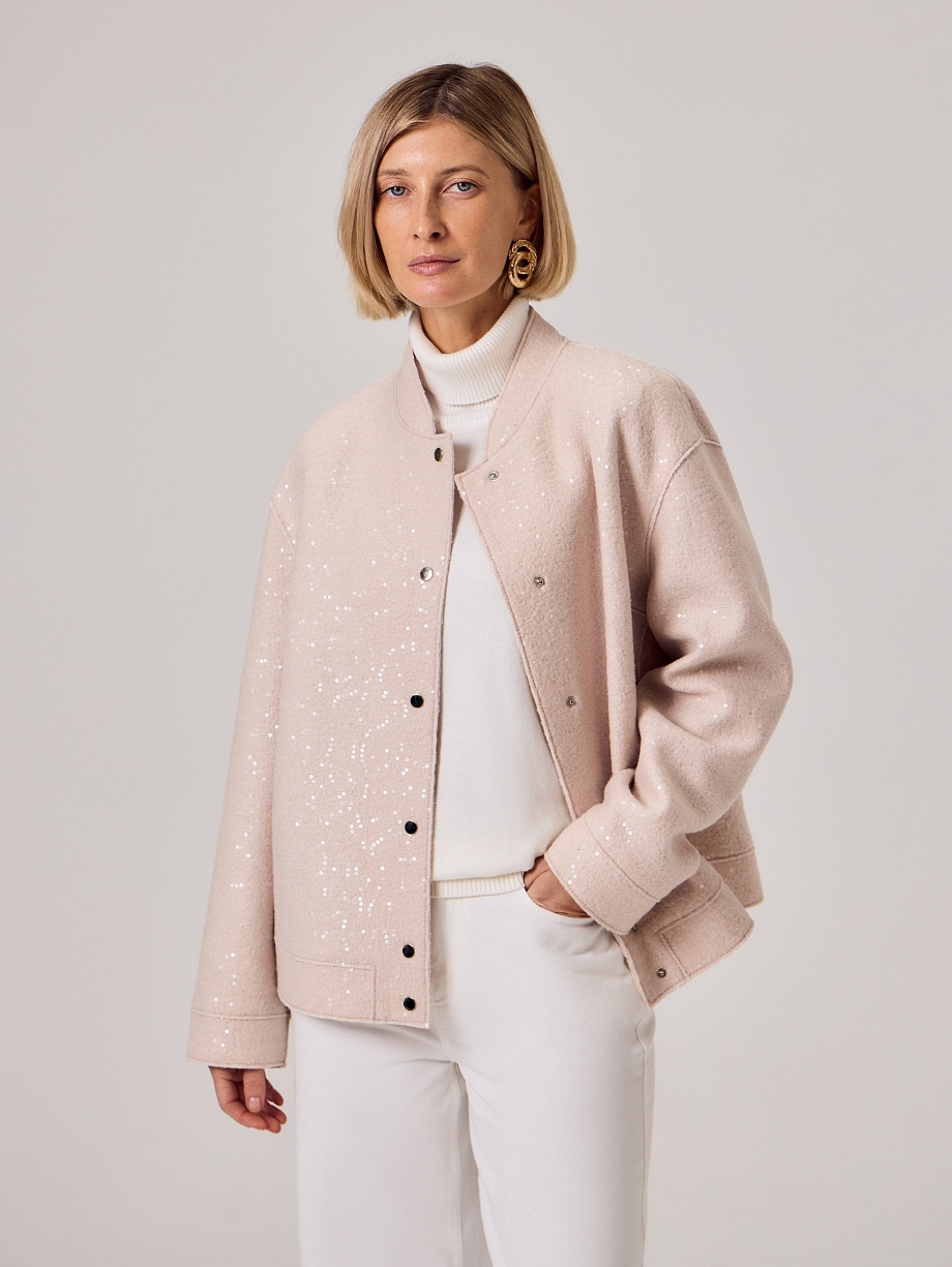 Куртка-бомбер из шерсти с пайетками