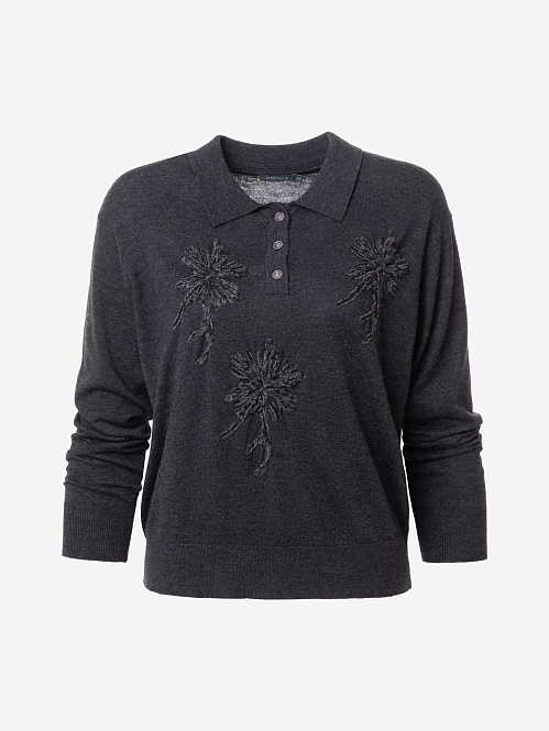 Джемпер-поло из шерсти с вискозой и вышивкой POMPA