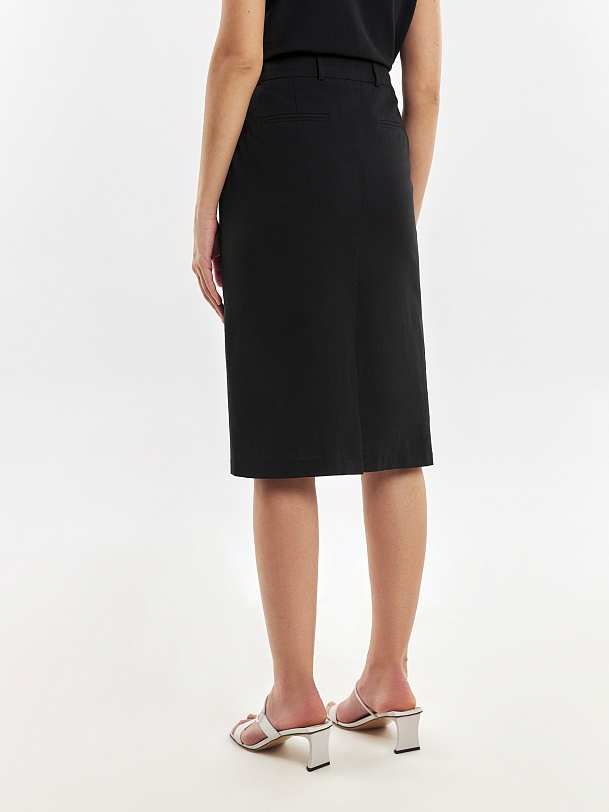 Юбка из хлопка и льна с разрезом