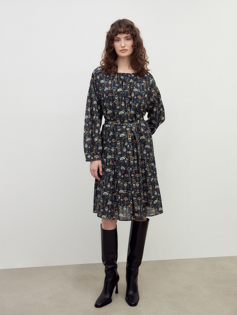 Свободное платье с цветочным принтом из 100% хлопка