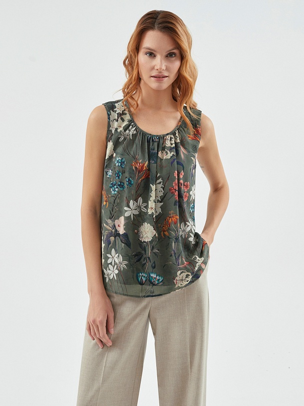 Блуза без рукавов с цветочным принтом