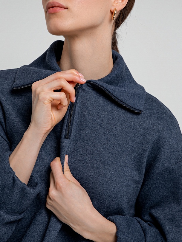 Свободная толстовка с воротником апаш на молнии