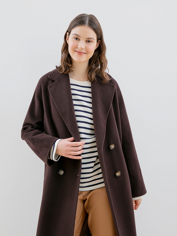 Двубортное женское пальто с поясом и мембраной POMPA арт.1013804p10081