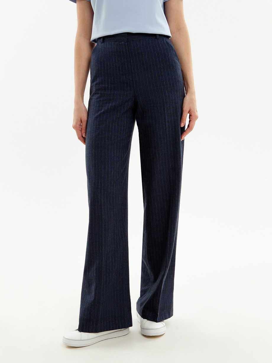 Свободные брюки из 100% хлопковой костюмной ткани в полоску