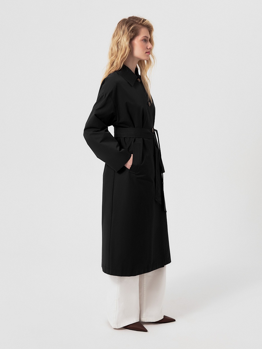 Непромокаемый хлопковый плащ силуэта трапеция