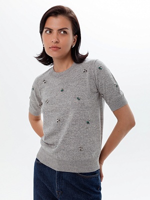 Вязаный джемпер, декорированный стразами