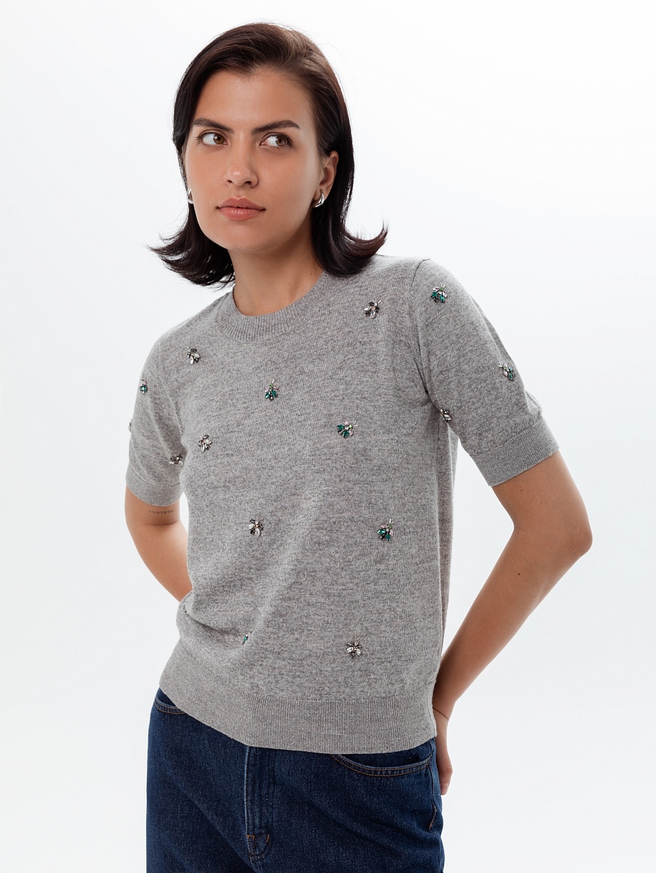 Вязаный джемпер, декорированный стразами