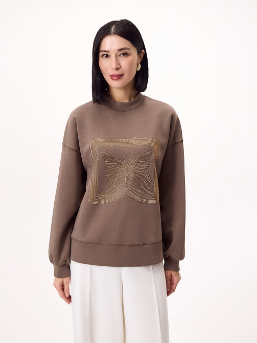 Хлопковый свитшот с аппликацией из страз