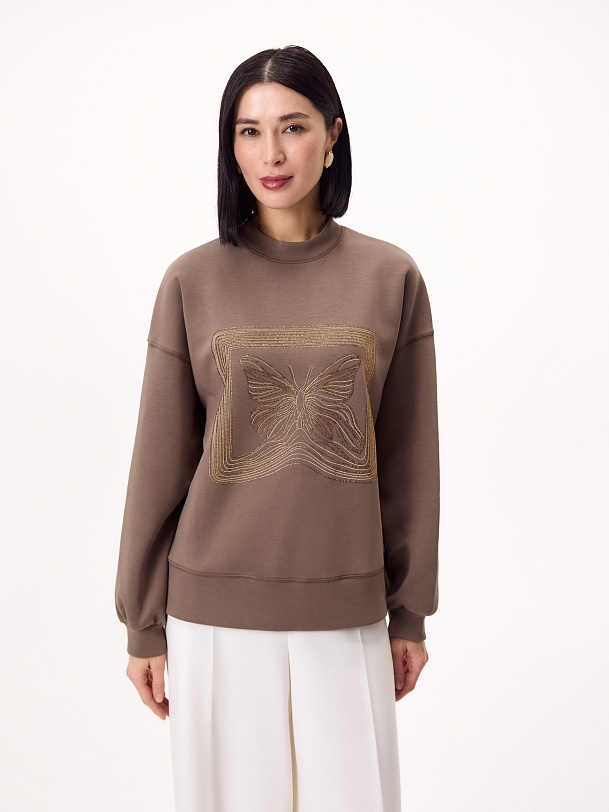 Хлопковый свитшот с аппликацией из страз