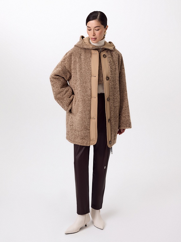 Двусторонняя зимняя экошуба со съёмным капюшоном POMPA арт.1014491p60807