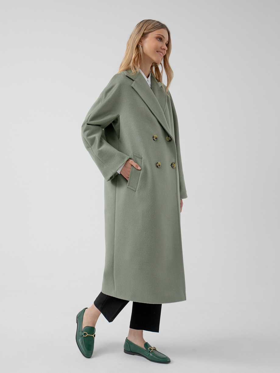 Двубортное шерстяное пальто