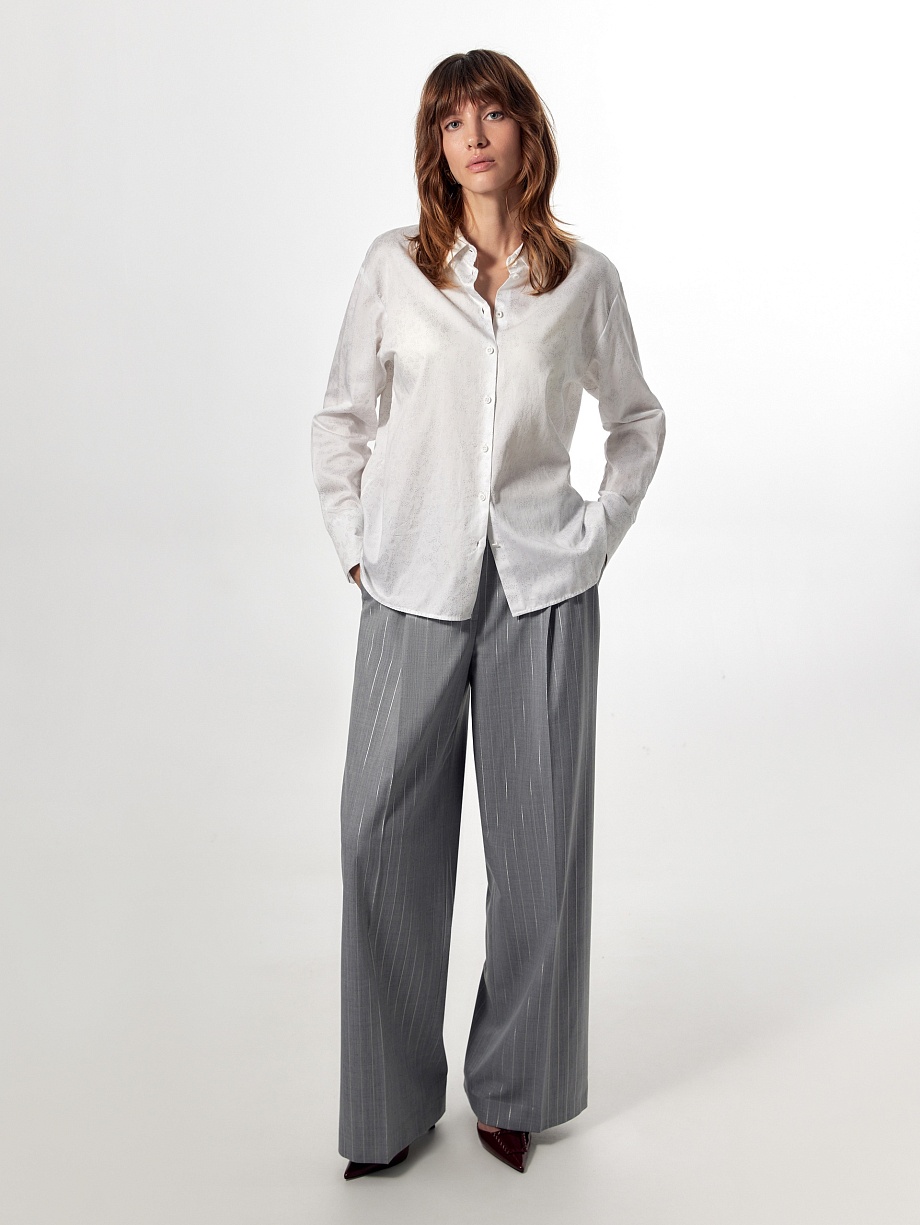 Брюки из костюмной ткани с шерстью и металлизированными полосками