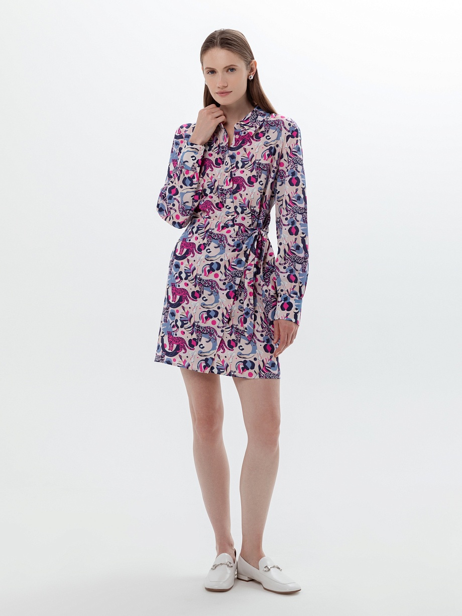 Платье-рубашка из вискозы в анималистичном принте