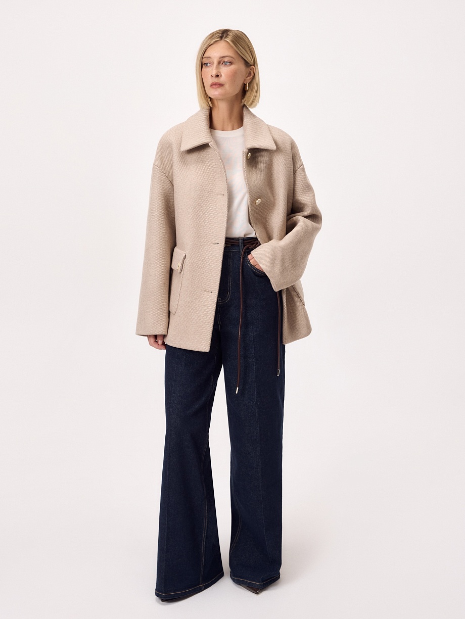 Полупальто из 100%  шерстяного твида