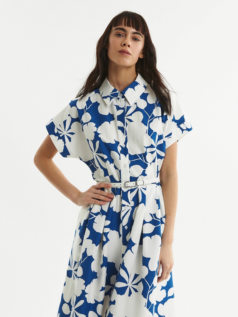 Хлопковое платье-рубашка с поясом