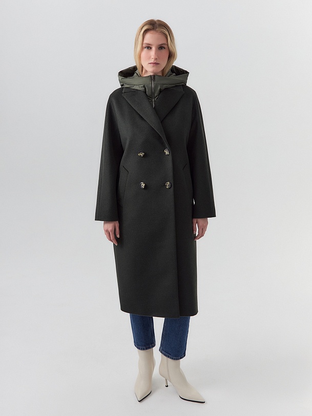 Шерстяное пальто с мембраной и утеплённой спинкой