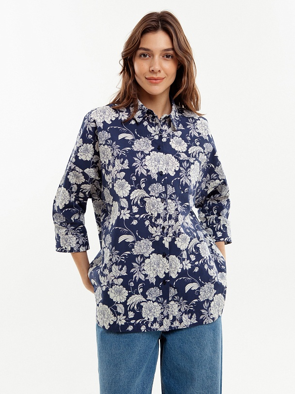 Хлопковая рубашка с цветочным принтом