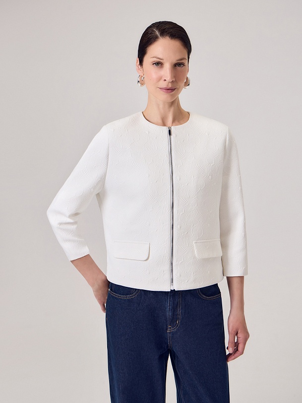Укороченный жакет  из фактурного жаккарда