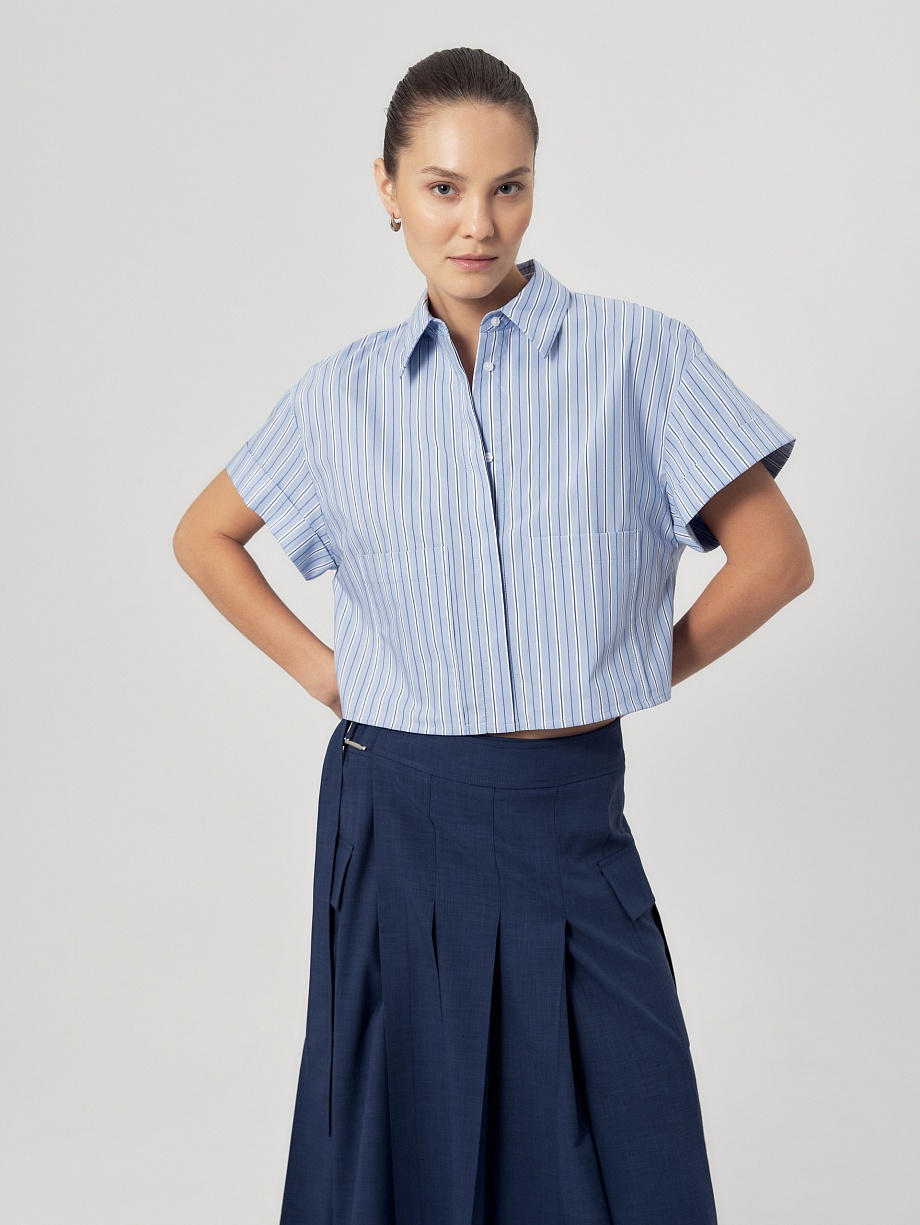 Свободная укороченная рубашка в полоску