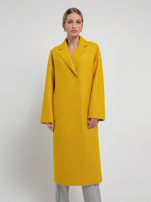 Двубортное шерстяное пальто прямого силуэта