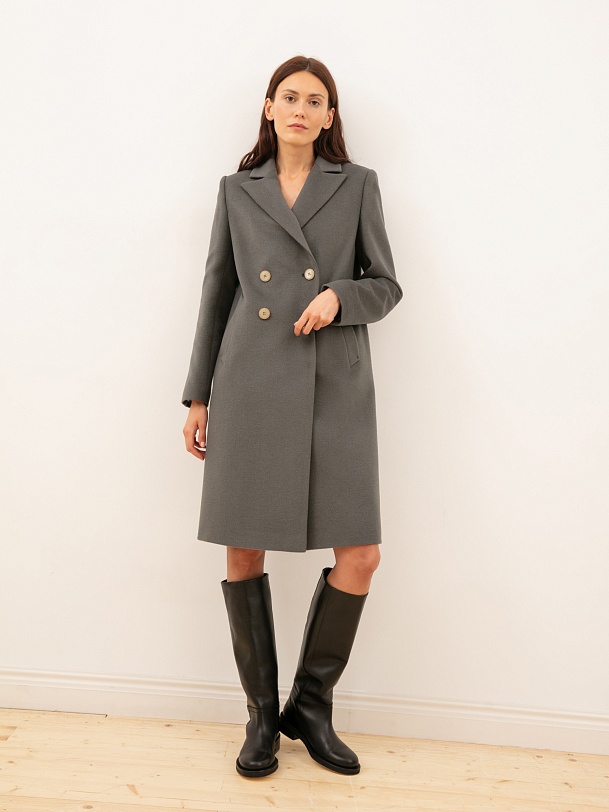 Двубортное шерстяное пальто с мембраной