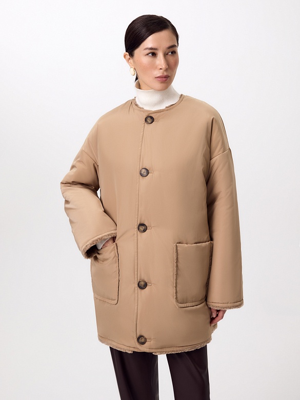 Двусторонняя зимняя экошуба со съёмным капюшоном POMPA арт.1014491p60807