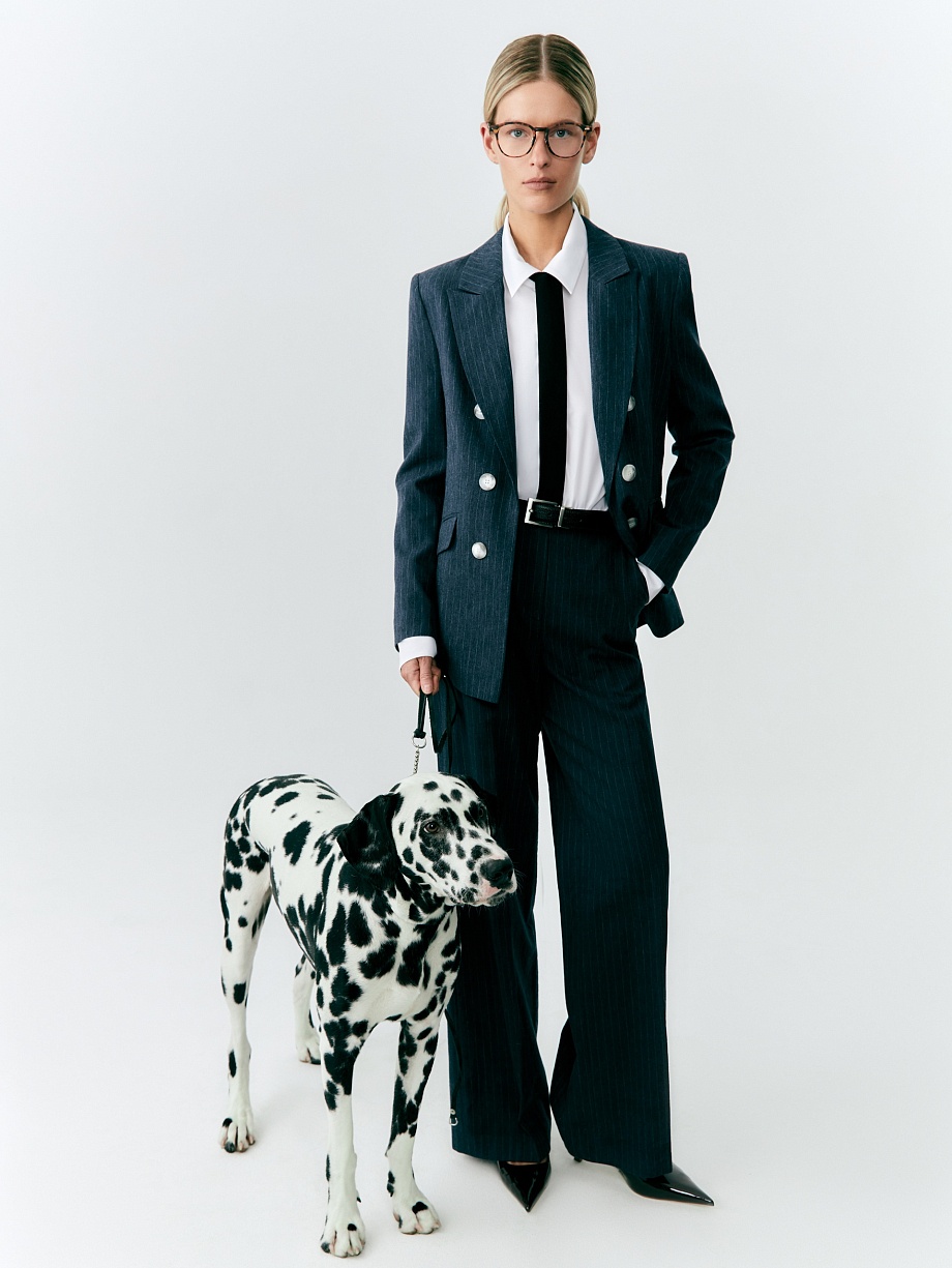 Свободные брюки из 100% хлопковой костюмной ткани в полоску