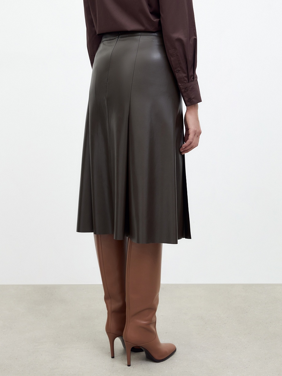 Юбка трапеция из экокожи со складками