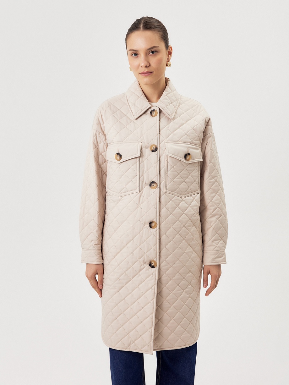Стёганая куртка-пальто рубашечного кроя