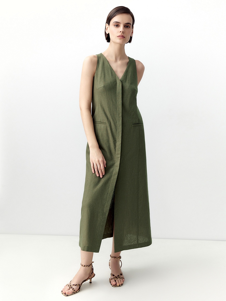 Льняной сарафан в стиле сафари