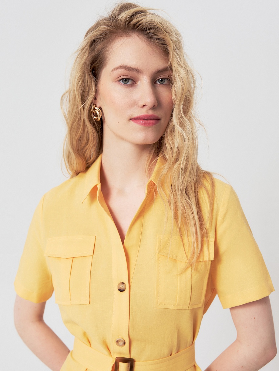 Платье-сафари из хлопка и льна