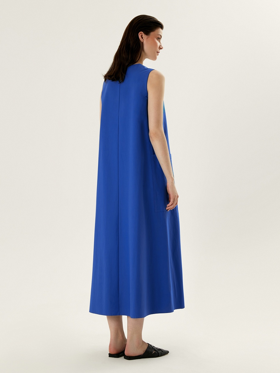 Свободный хлопковый сарафан с накладными карманами