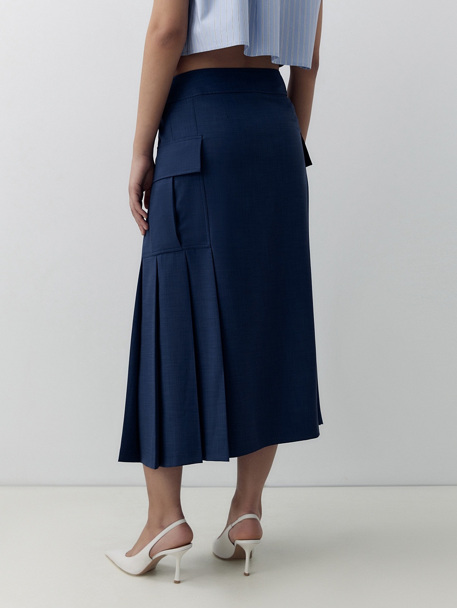 Прямая юбка-миди со складками и карманами