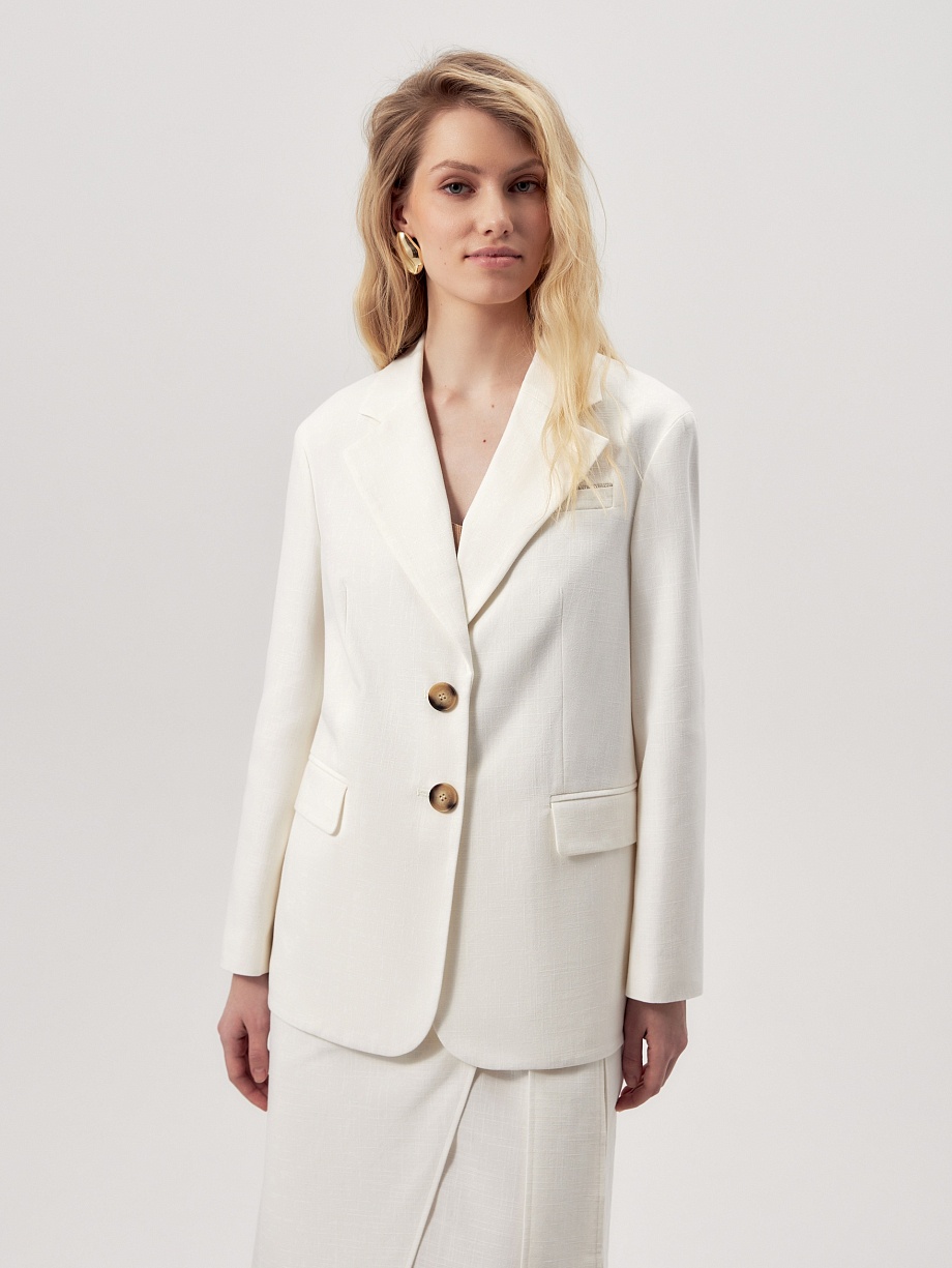Белый жакет из фактурной хлопковой ткани