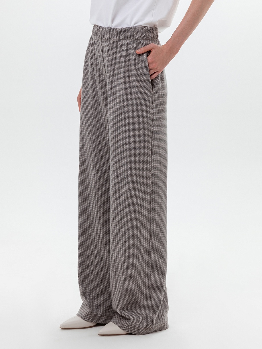 Широкие брюки на эластичном поясе с принтом "пье-де-пуль"