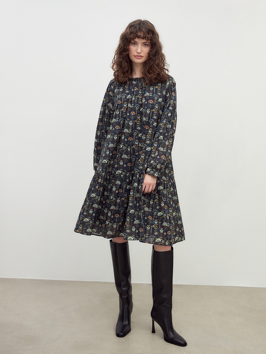 Свободное платье с цветочным принтом из 100% хлопка