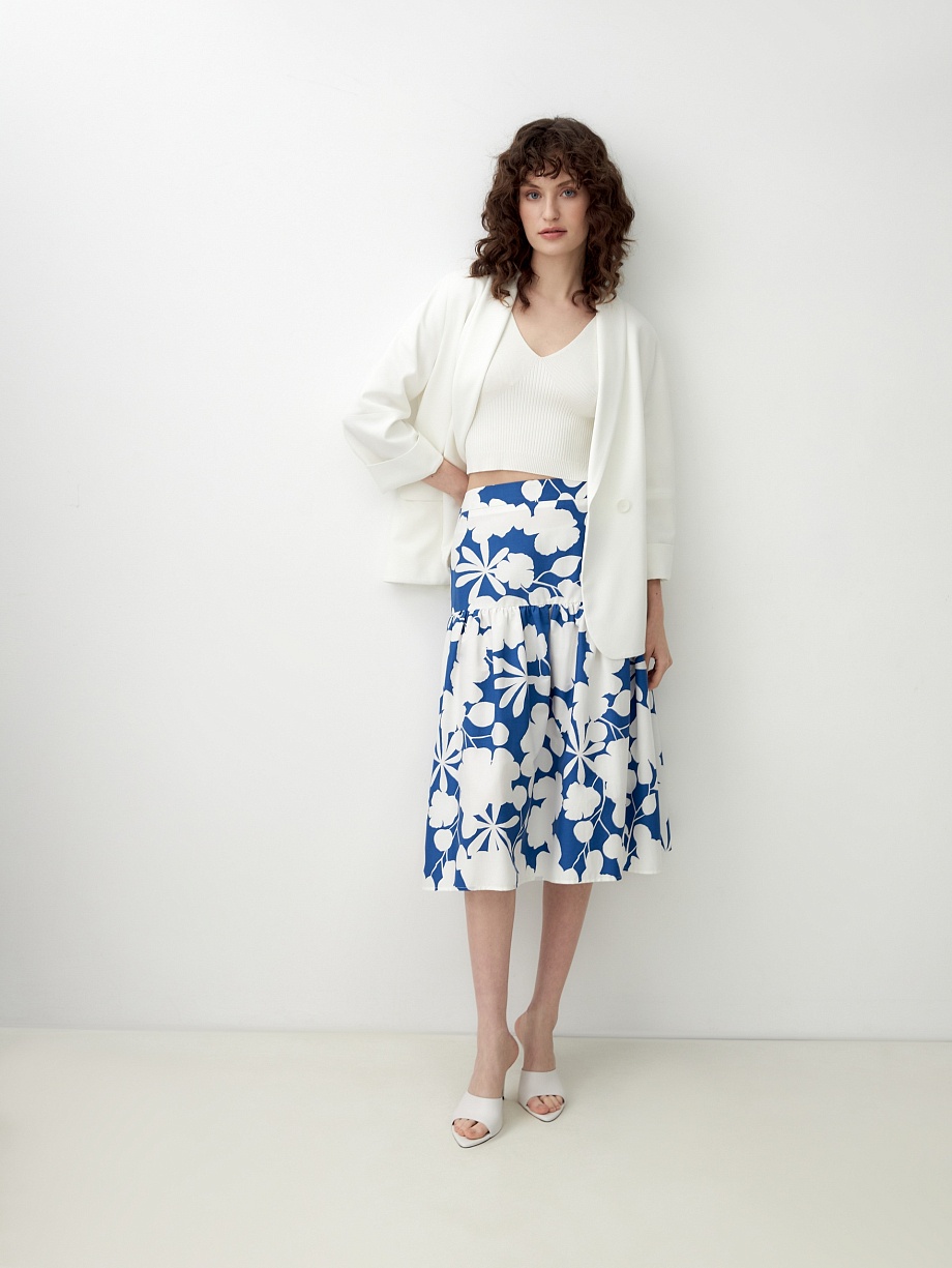 Летняя хлопковая юбка с широким воланом