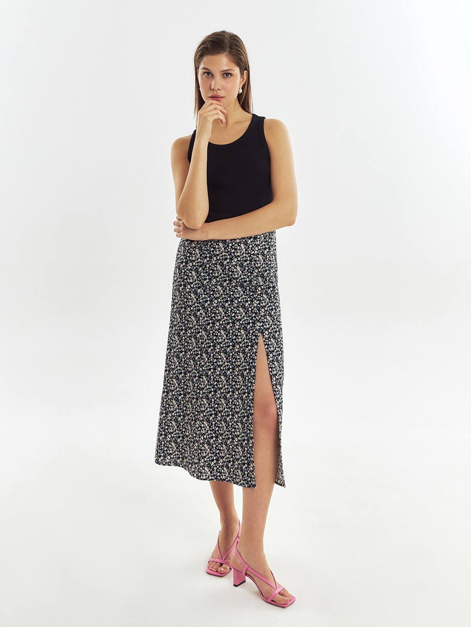 Юбка из хлопка и вискозы с разрезом