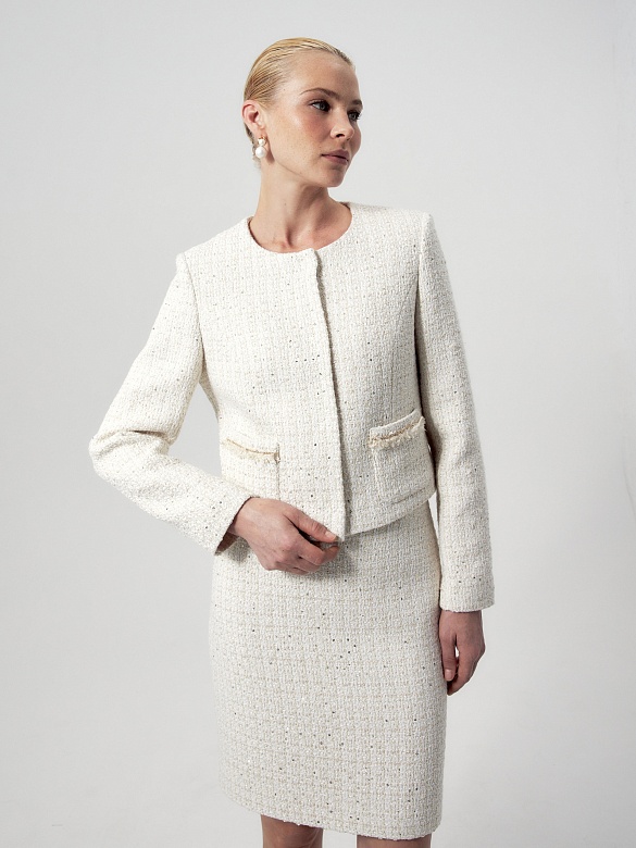 Укороченный жакет из твида с пайетками POMPA арт.2100423mc0190