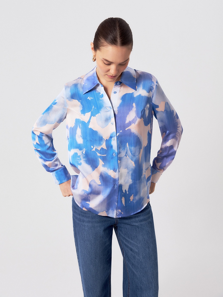 Прямая блуза с растительным принтом