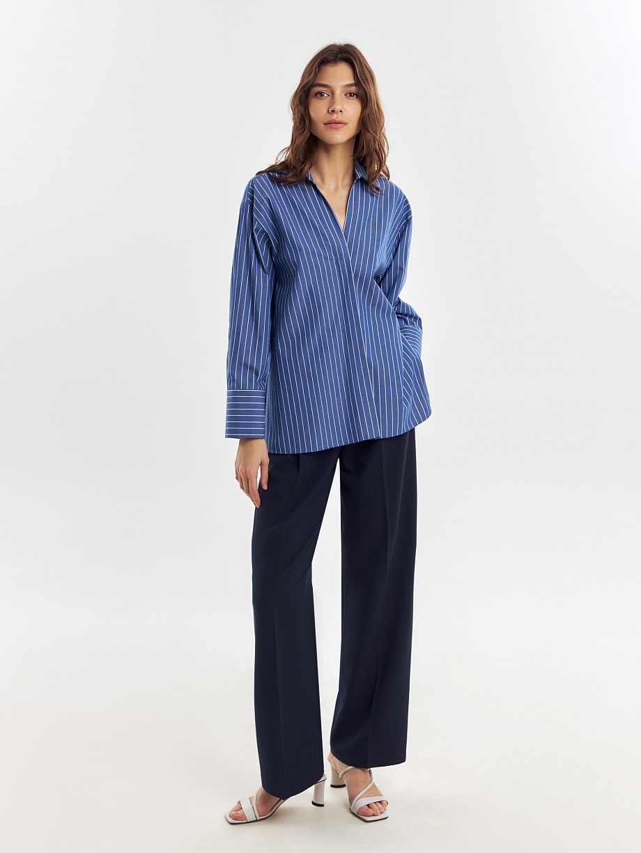 Свободная хлопковая блузка в полоску